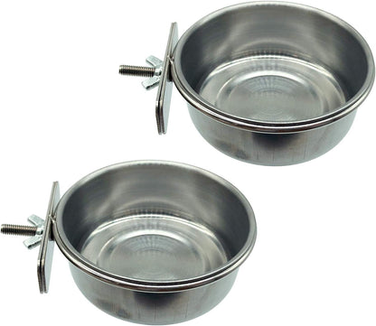 Bird Feeding Dish Cups Parrot Food Bowl Clamp Holder Coop Cup, 2PCS Bird Cage Water Bowl for Parakeet African Greys Conure Cockatiels Lovebird Budgie Chinchilla