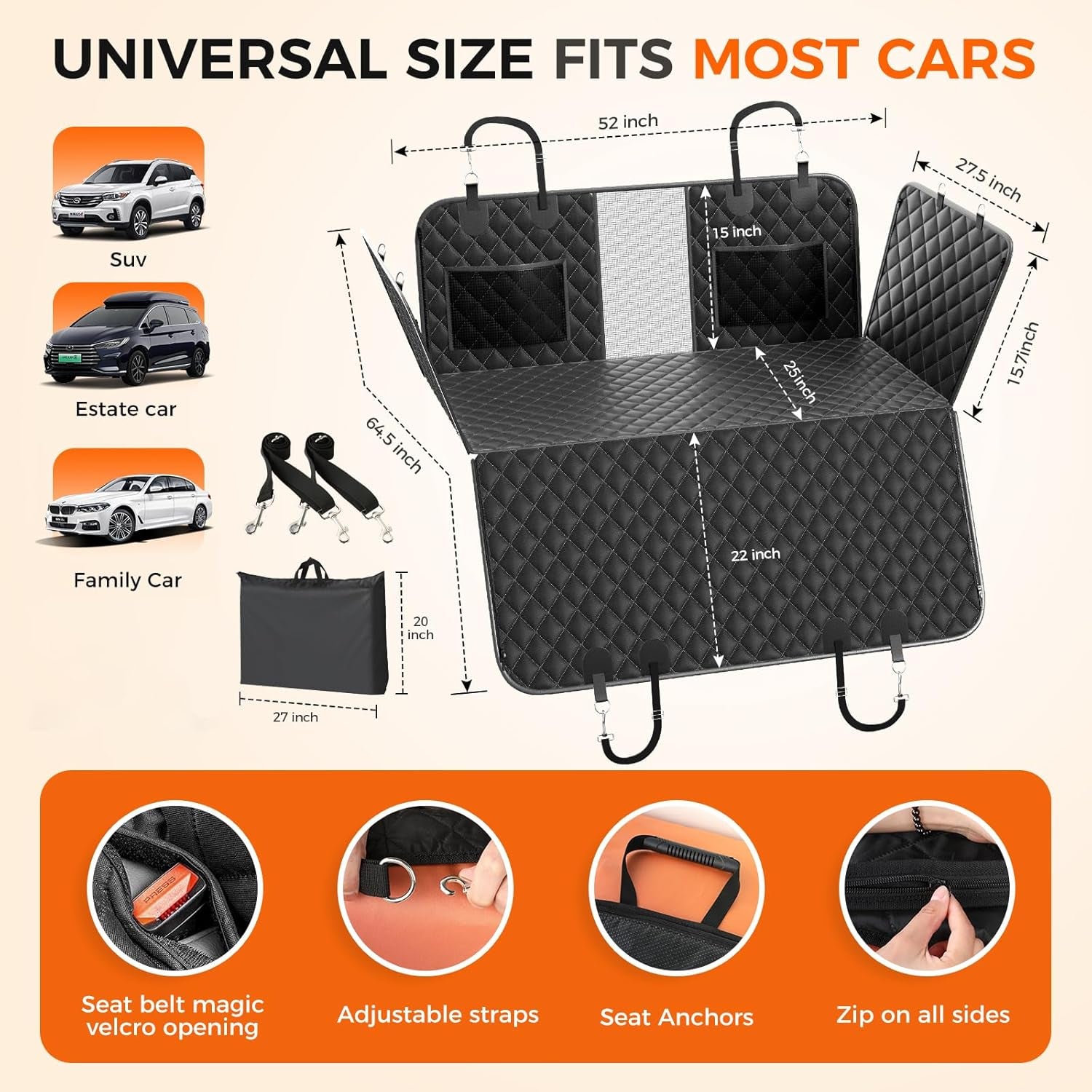 Dog Car Seat Cover for Back Seat, Hard Bottom Hold 500Lbs Back Seat Extender for Dogs, Waterproof Strudy Thickened Comfortable Back Seat Pet Cover for Dogs, Dog Hammock for Car SUV Small Truck