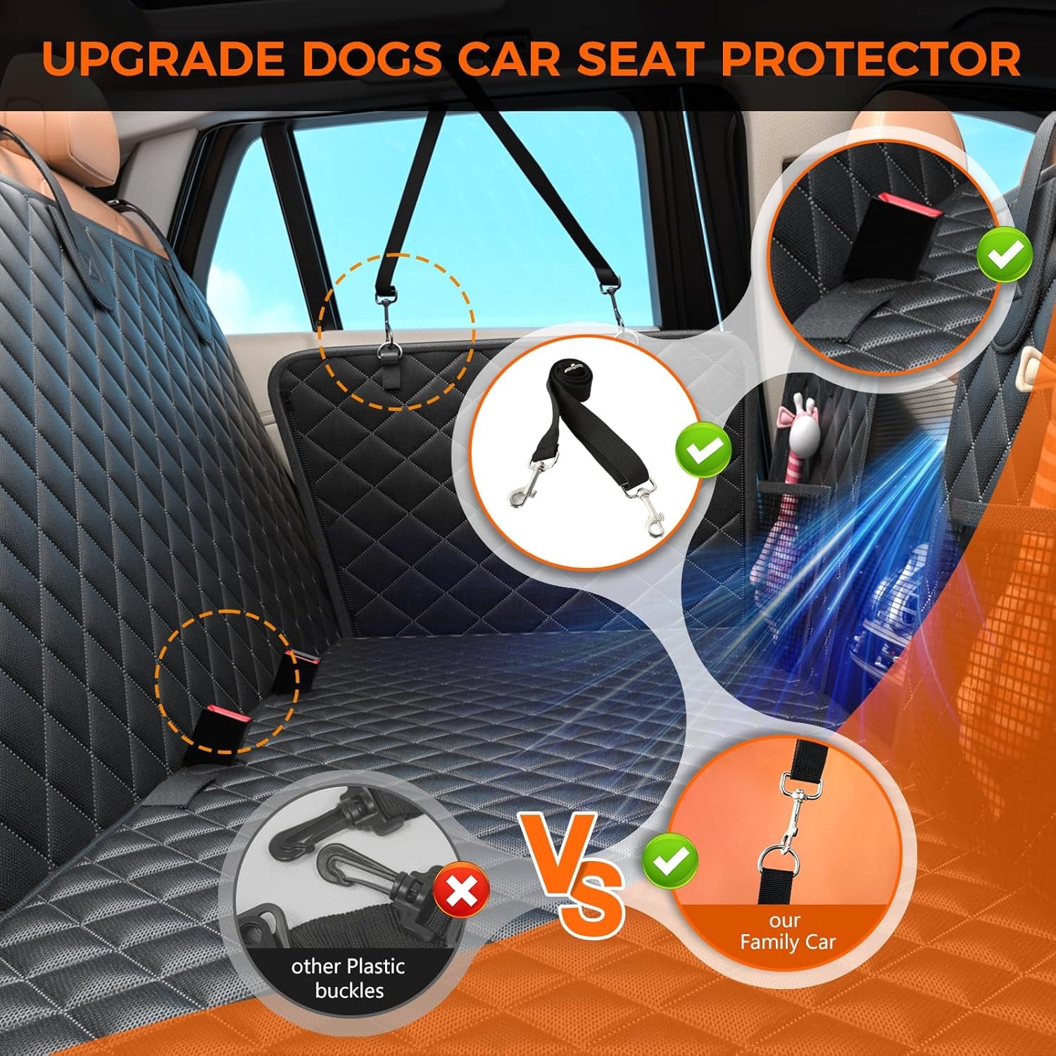 Dog Car Seat Cover for Back Seat, Hard Bottom Hold 500Lbs Back Seat Extender for Dogs, Waterproof Strudy Thickened Comfortable Back Seat Pet Cover for Dogs, Dog Hammock for Car SUV Small Truck