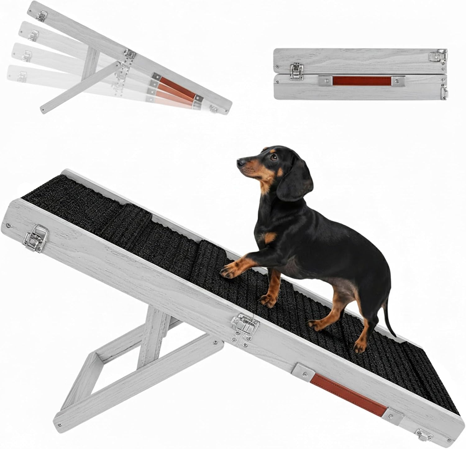 2026 Upgraded Dog Ramp for Couch, Foldable Small Dog Ramp for Sofa, 4 Adjustable Height from 13'' to 21", Portable Stable Pet Steps with Non-Slip Pad, Pet Ramps Use for Sofa Couch Stairs, Black+Silver